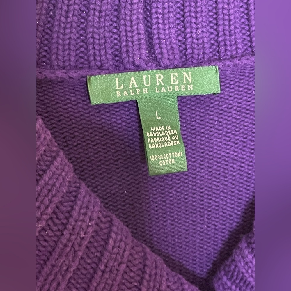 LRL Ralph Lauren Cotton Sweater Purple Pullover Bone Button Green Label Large - Picture 8 of 11